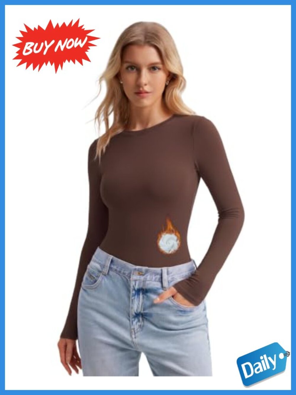 Thermal Long Sleeve Fitted Crew Neck Basic Top
